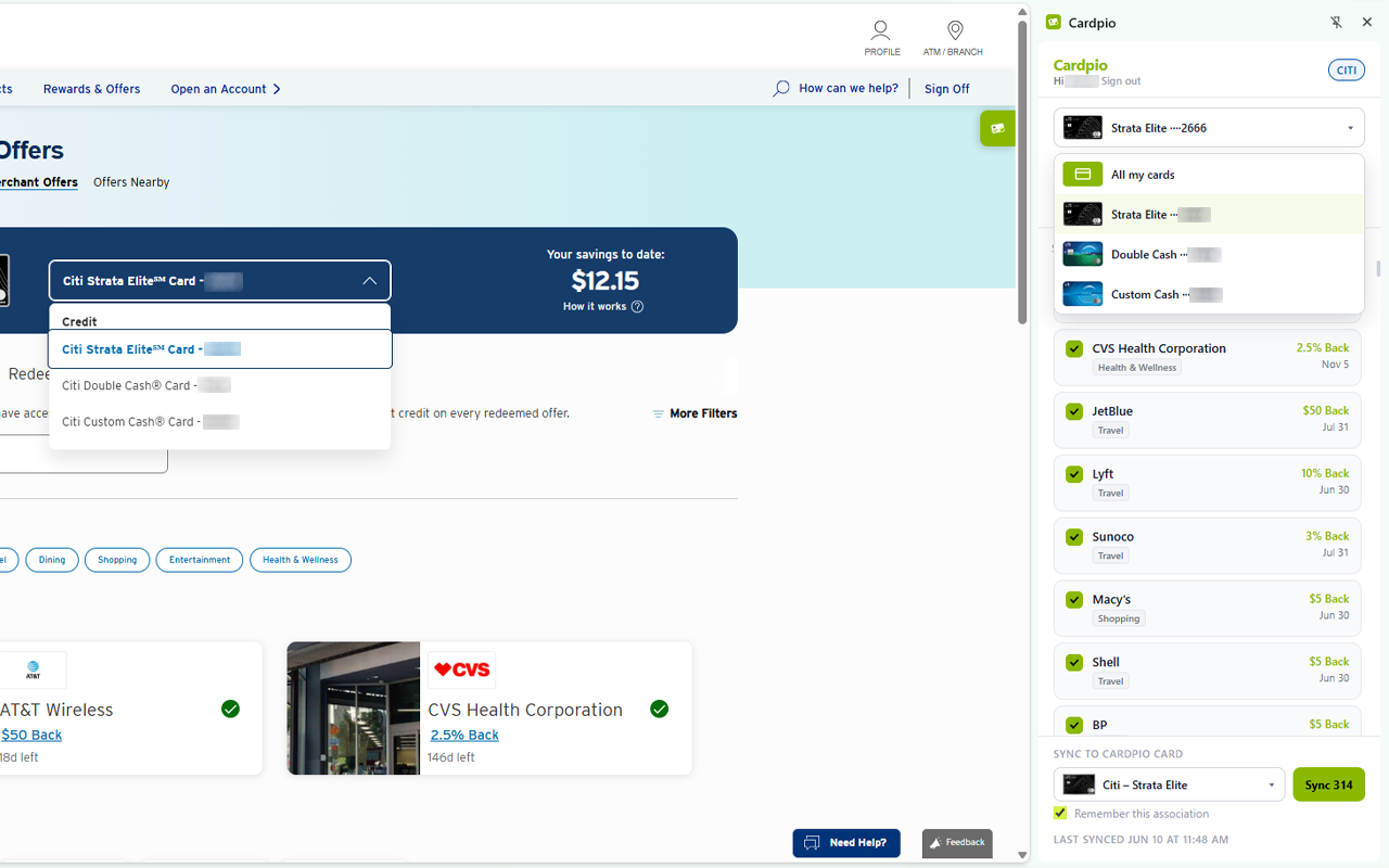 Cardpio extension across your bank's offers page